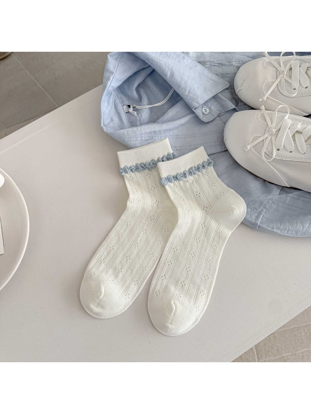 Rufia - Sweet Contrast Cuff Floral Ankle Socks