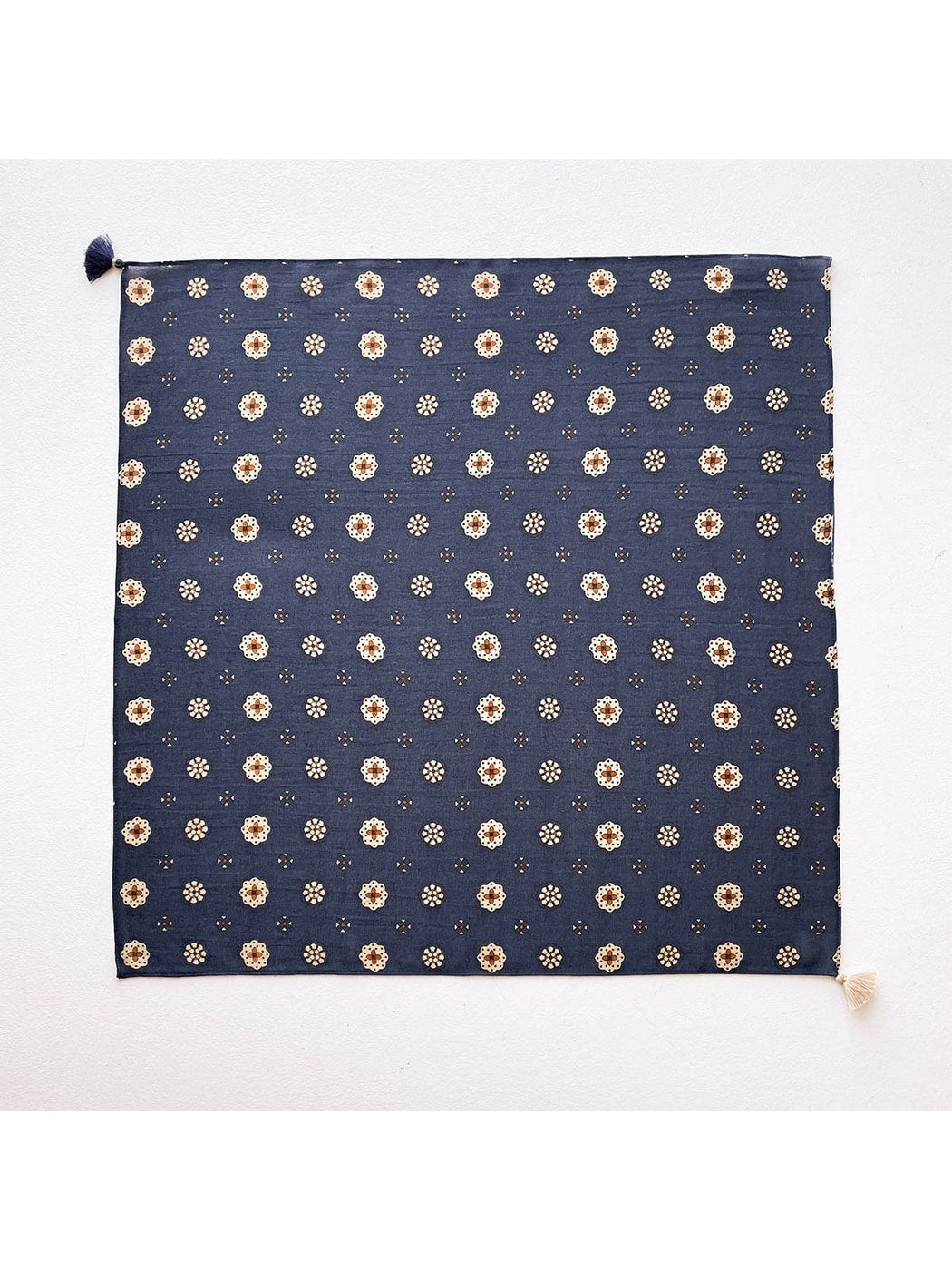 Scarvii - Geometric Flower Print Tassel Square Scarf