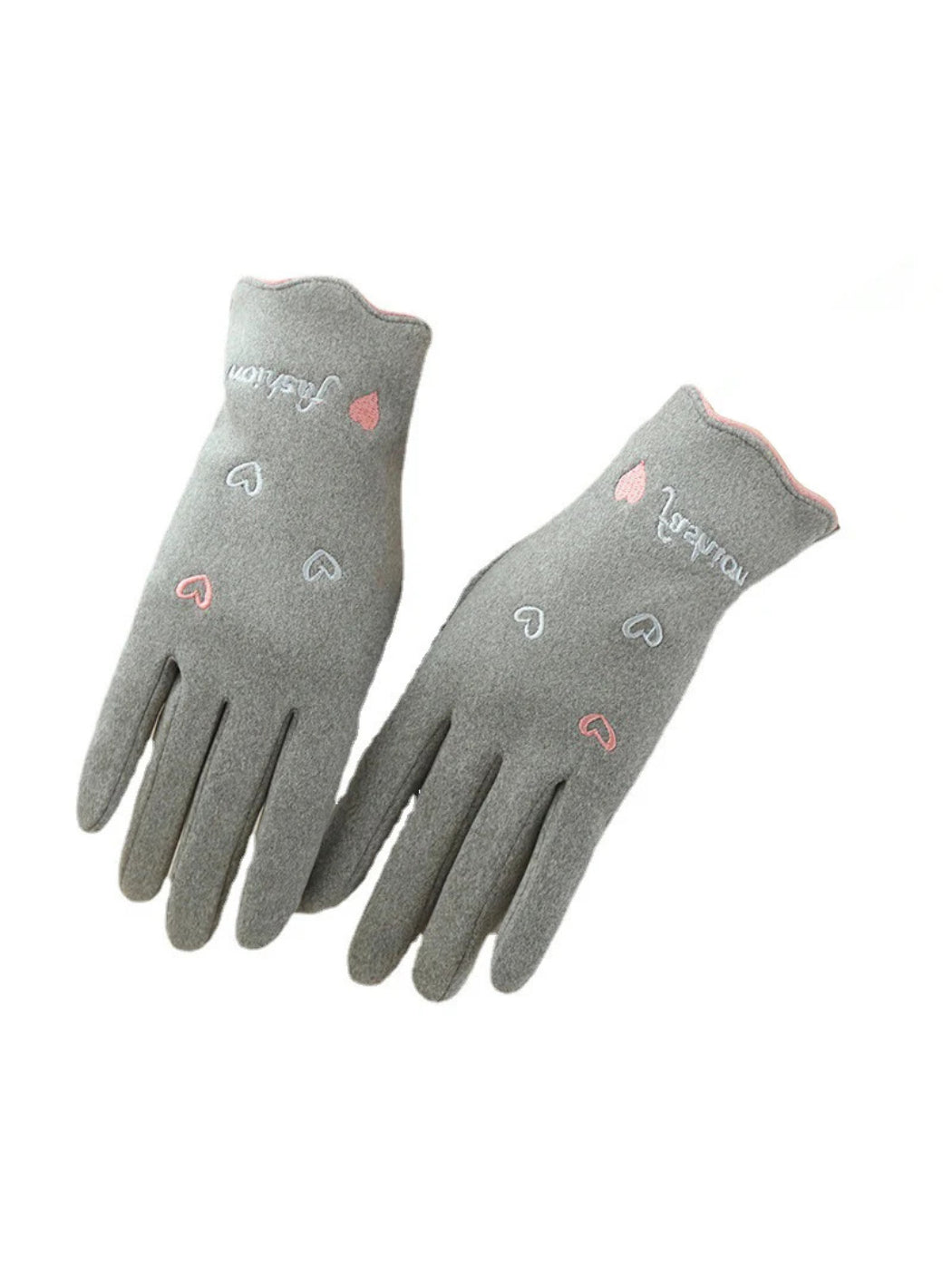Gloving - Embroidered Heart Soft Knit Gloves