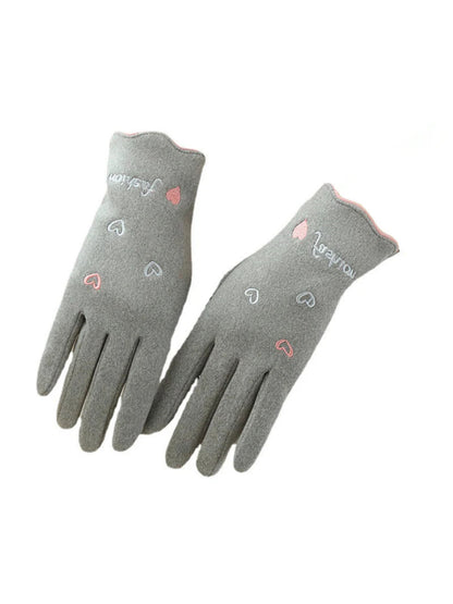 Gloving - Embroidered Heart Soft Knit Gloves