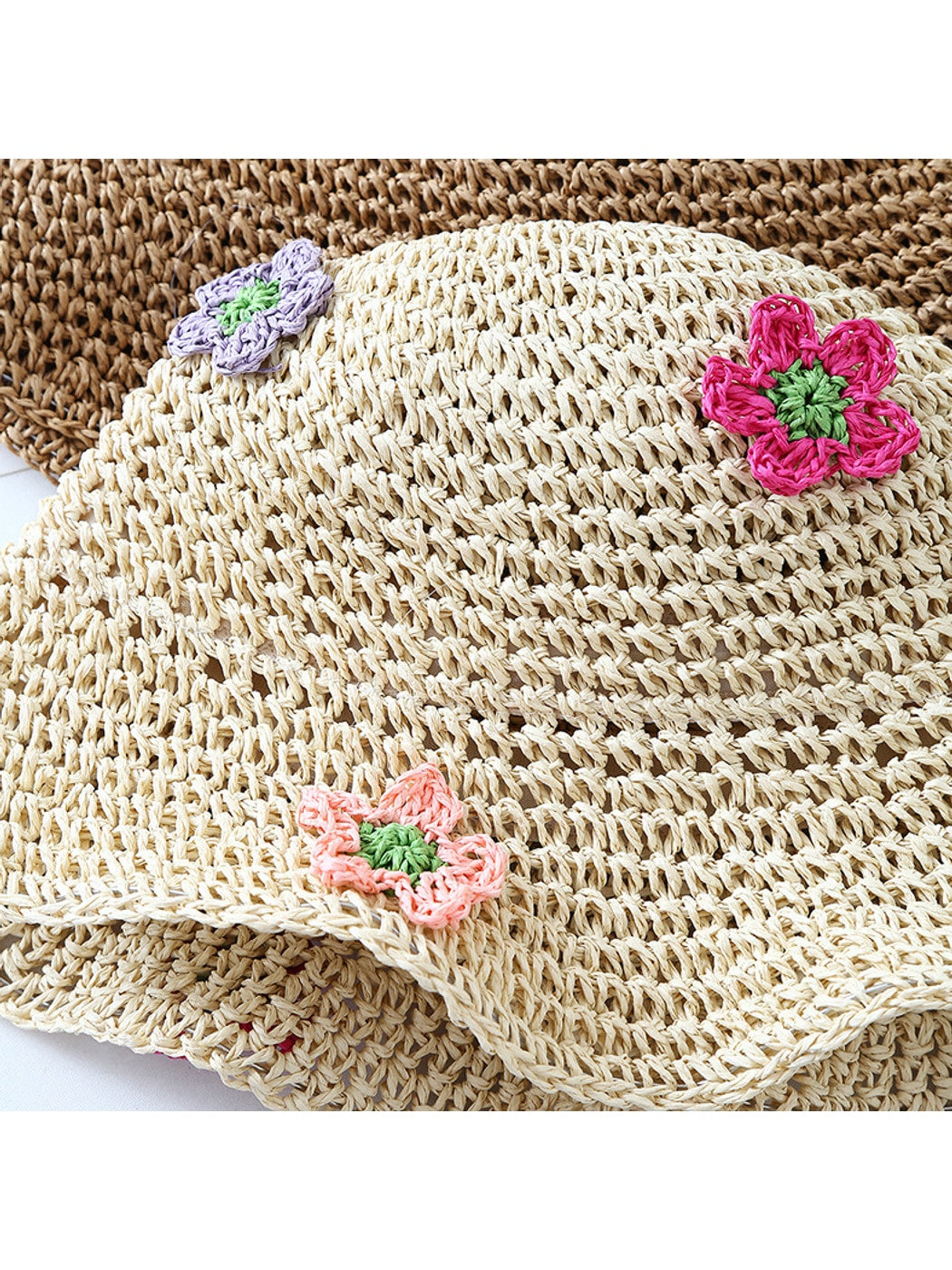 Haila - Wide Brim Floral Accent Summer Bucket Hat