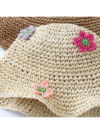 Haila - Wide Brim Floral Accent Summer Bucket Hat