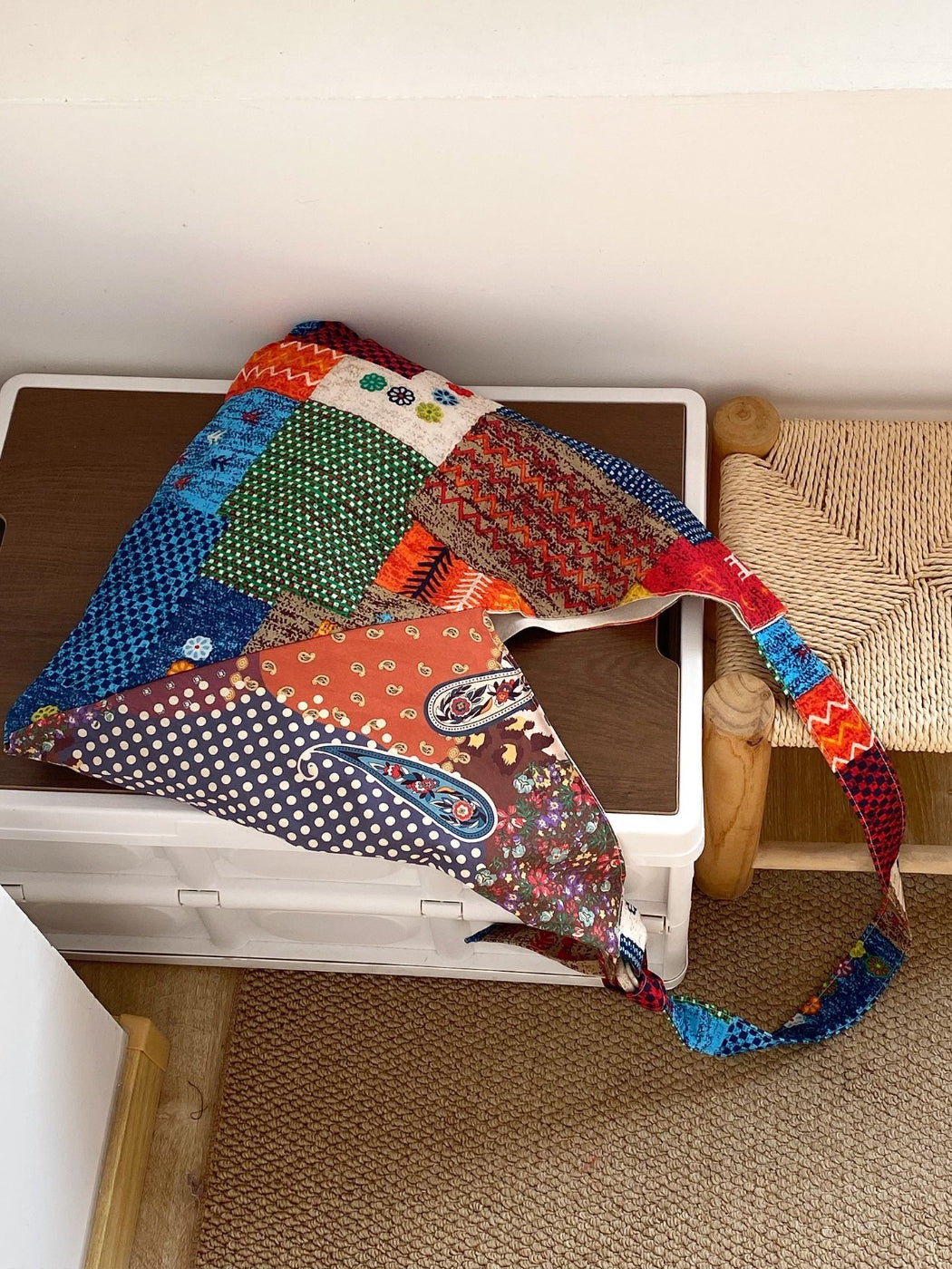 Cosbai boho shoulder bag open showing interior lining and pocket