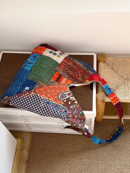 Cosbai boho shoulder bag open showing interior lining and pocket