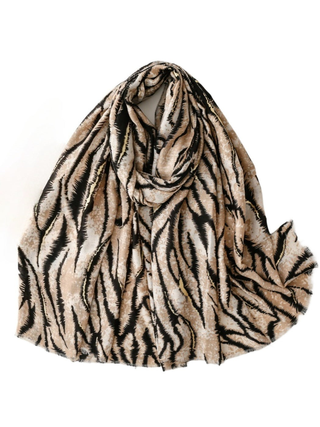 Scarvii - Zebra Print Scarf & Shawl with Gold Foil Fringe