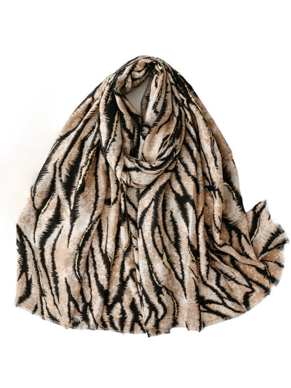 Scarvii - Zebra Print Scarf & Shawl with Gold Foil Fringe