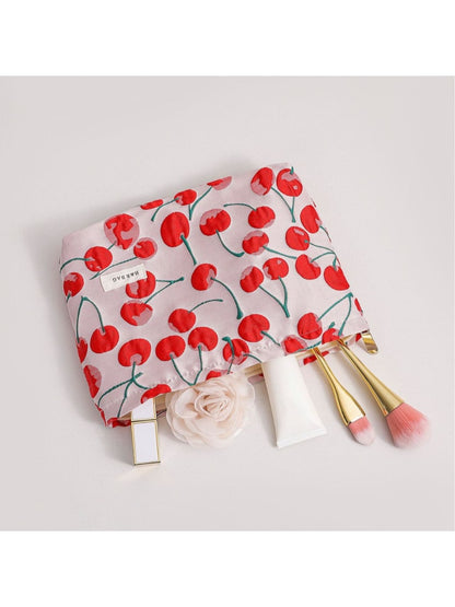 Cosbai - Red Cherry Print Handheld Makeup Bag