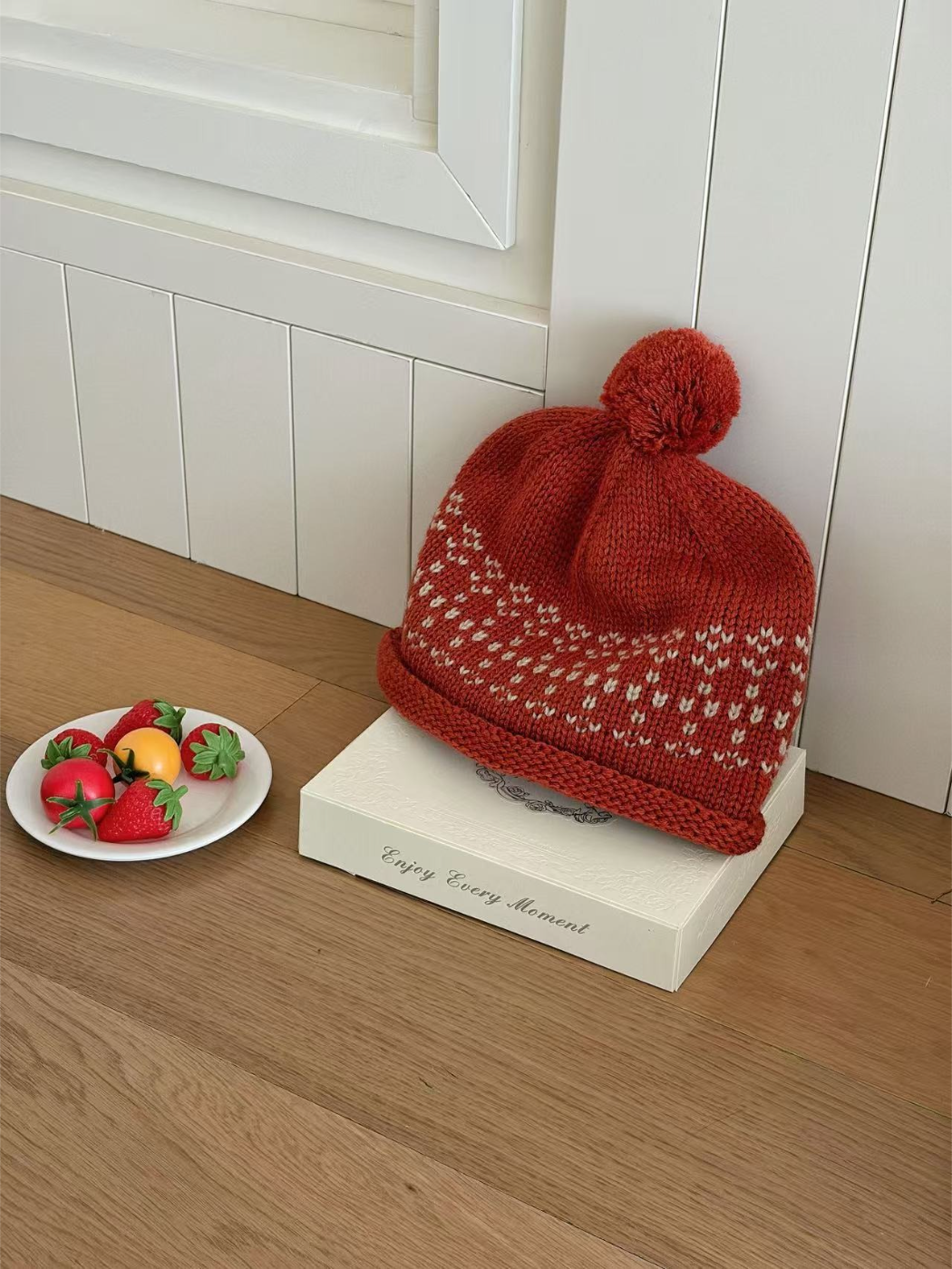 Haila - Fair Isle Rolled Brim Pom Pom Knit Beanie