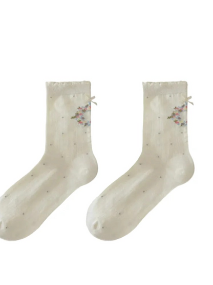 Rufia - Floral Wreath Ruffled Cuff Crew Socks