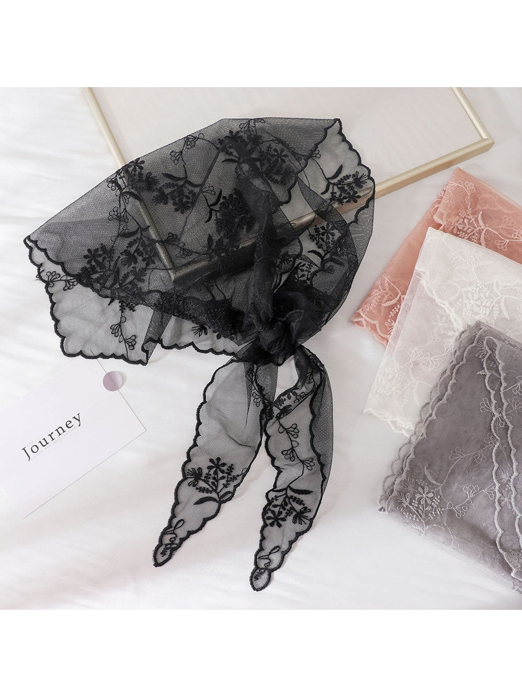 Scarvii - Sheer Floral Print Lace Triangle Bandana