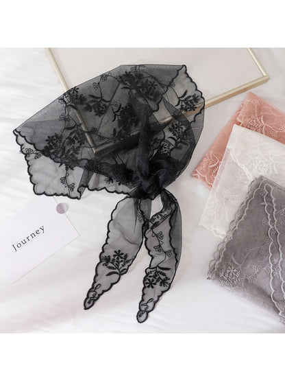 Scarvii - Sheer Floral Print Lace Triangle Bandana