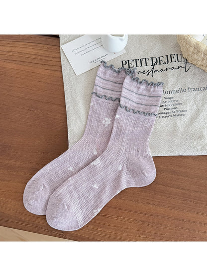 Rufia - Vintage Floral Ruffle Trim Crew Socks