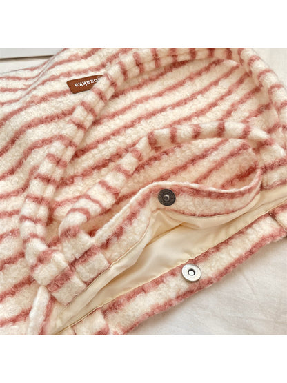 Cosbai - Soft Striped Fuzzy Shoulder Tote Bag