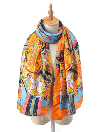Scarvii – Abstract Bloom and Stripe Print Long Scarf