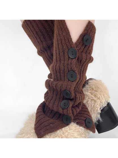 Cozyra - Ribbed Button Accent Mid-Calf Leg Warmer