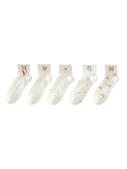 Rufia - White Base Cute Pattern Ankle Socks