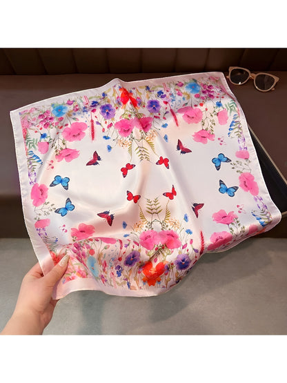 Scarvii - Retro Butterfly Floral Neck Square Scarf