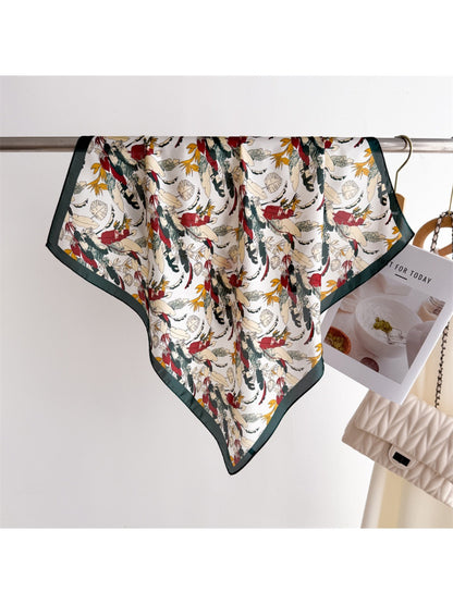 Scarvii - Square Scarf with Feather & Floral Print