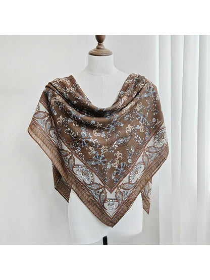 Scarvii - Brown Paisley Floral Pattern Square Scarf