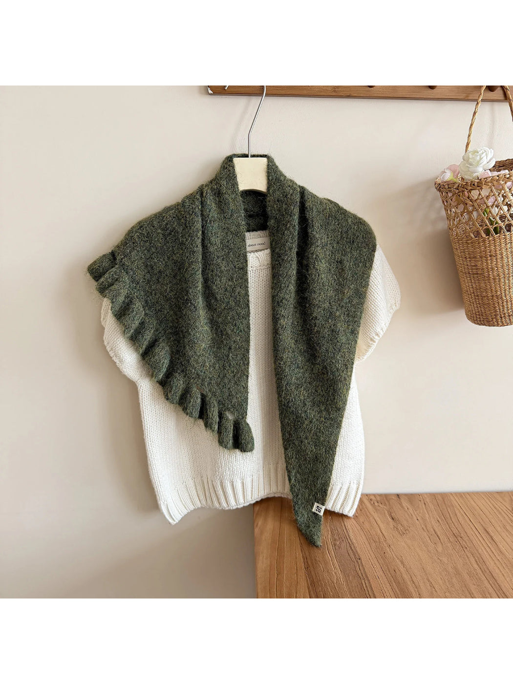 Scarvii - Fuzzy Knit Fringe Triangle Scarf