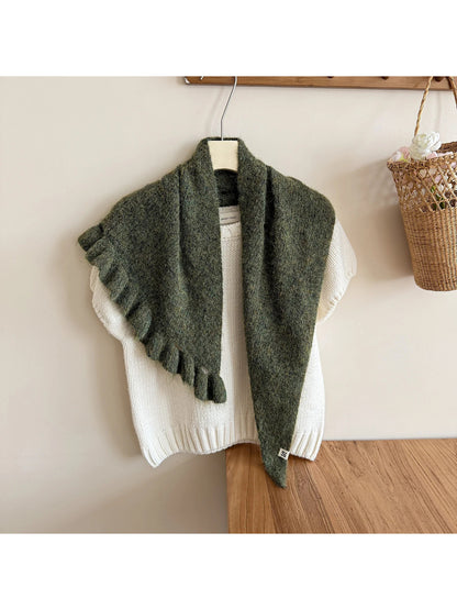 Scarvii - Fuzzy Knit Fringe Triangle Scarf