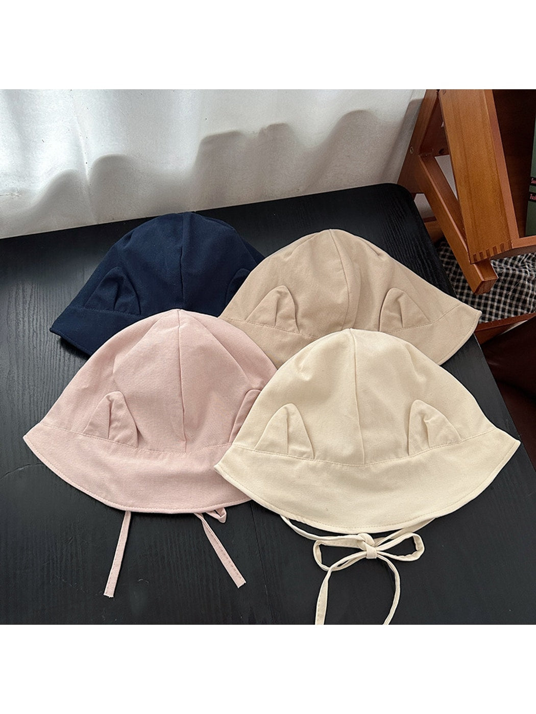 Haila - Solid Color Cat Ear Short Brim Bucket Hat