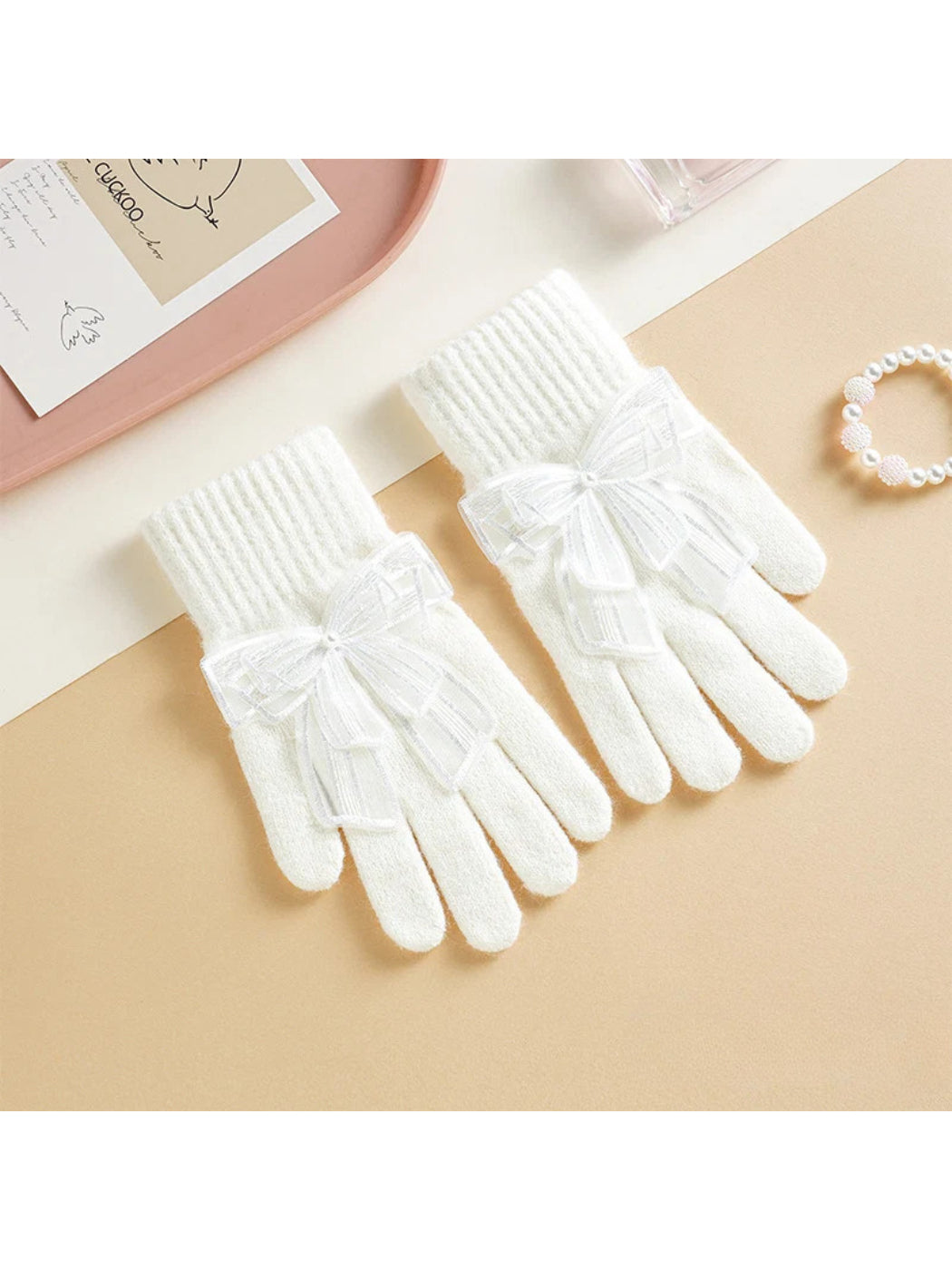 Gloving - Bow Detail Ribbed Cuff Gloves