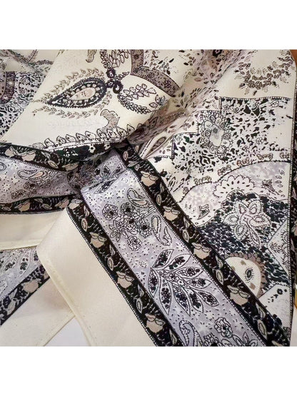 Scarvii - Muted Grey Vintage Print Triangle Bandana