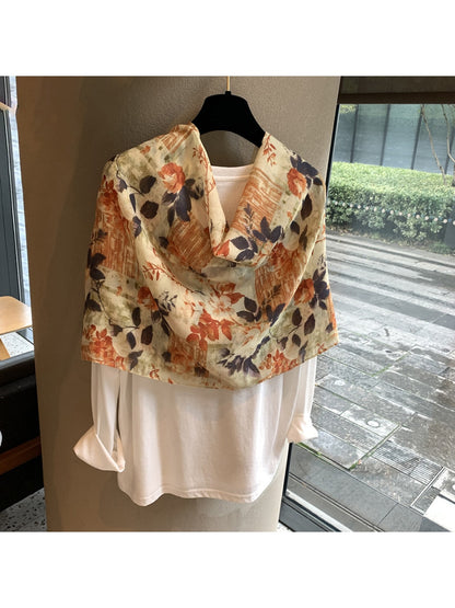 Scarvii - Floral Print Rectangular Shawl Scarf