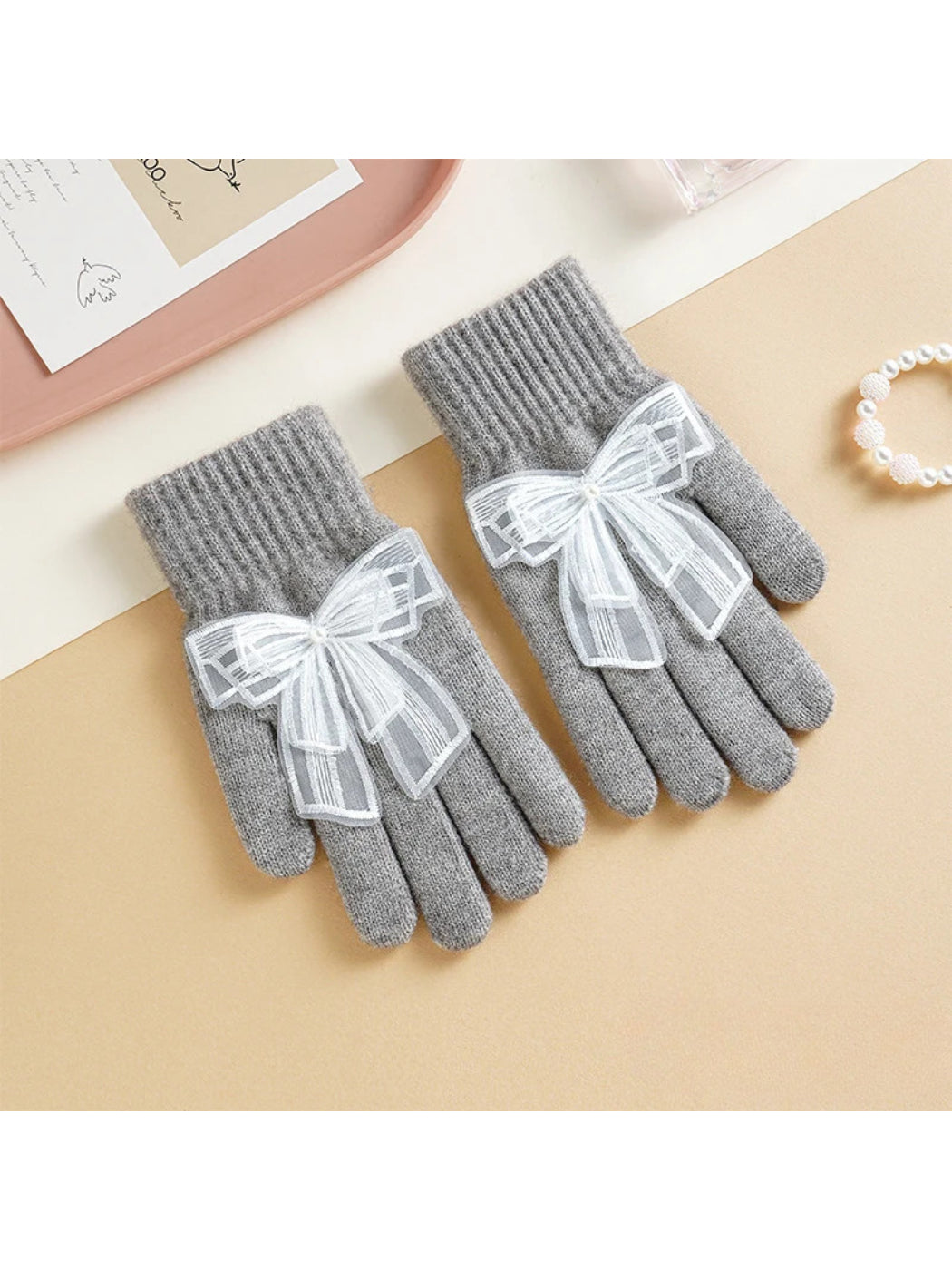 Gloving - Bow Detail Ribbed Cuff Gloves