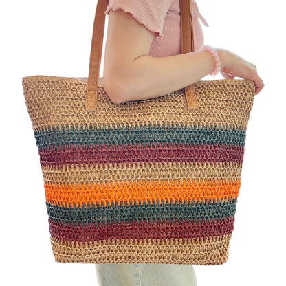 Cosbai - Colorblock Striped Crochet Tote Bag - Large & Classic