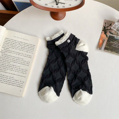 Rufia -  Ruffle Pearl Decorated Ankle Socks for Women, Summer - Friendly