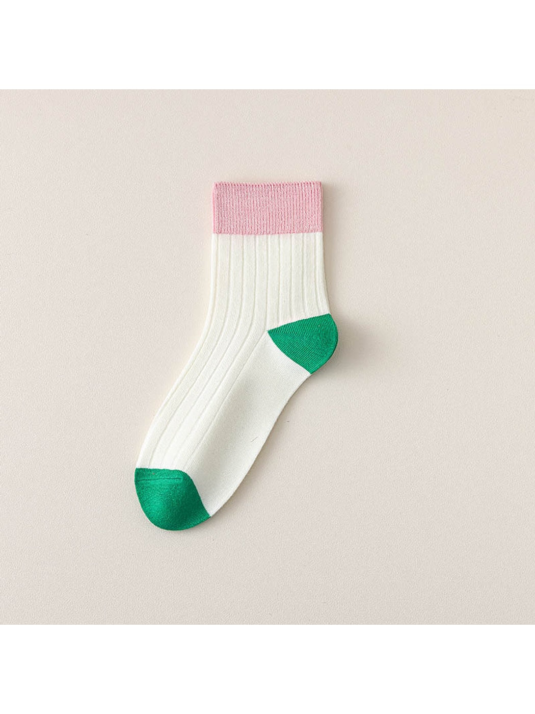 Rufia - Simple Colorblock Ribbed Casual Crew Socks
