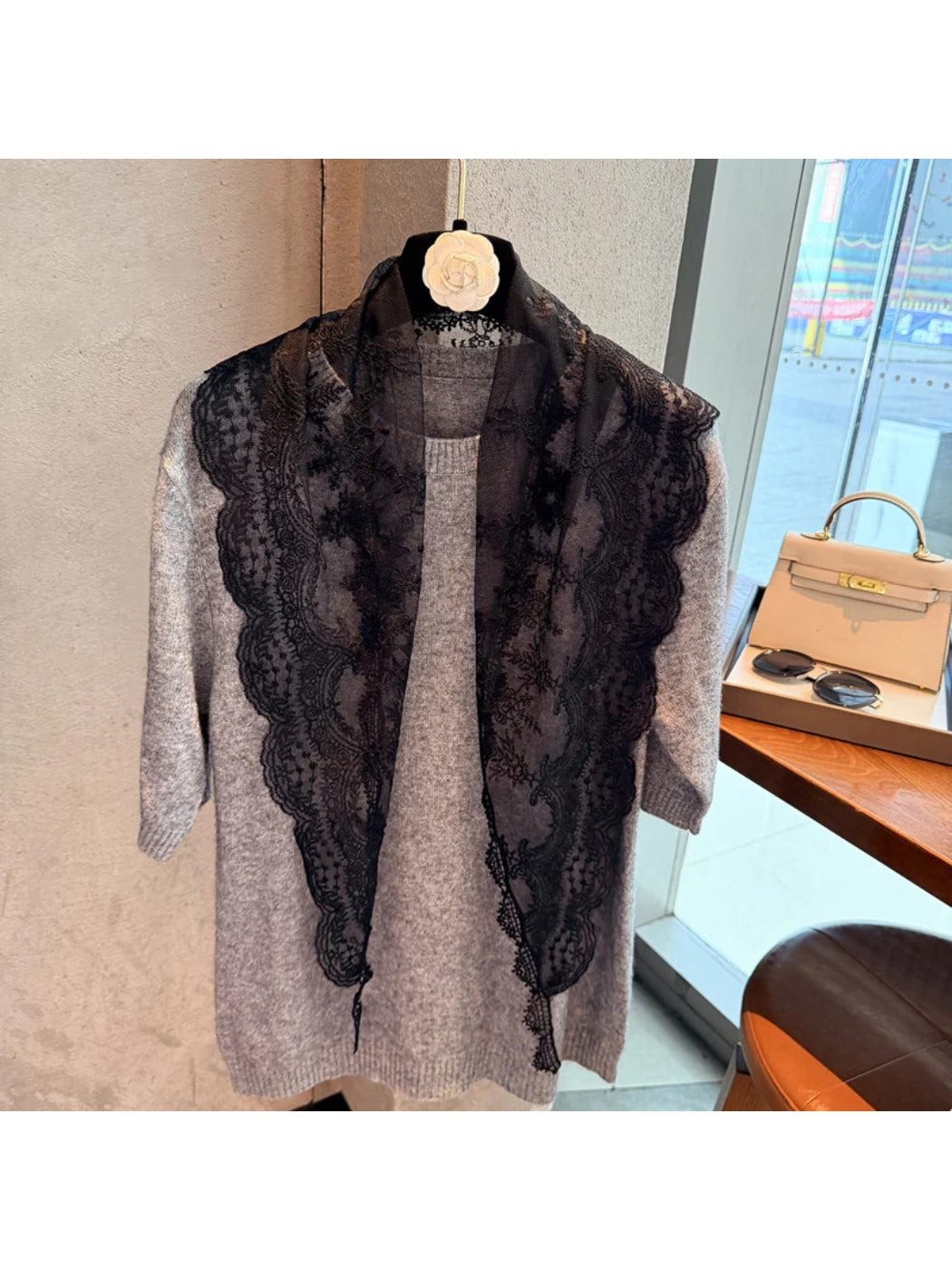 Scarvii - Floral Sheer Lace Triangle Scarf