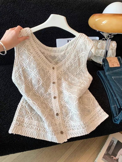 Crosa - Fitted Short Button Front Knit Vest