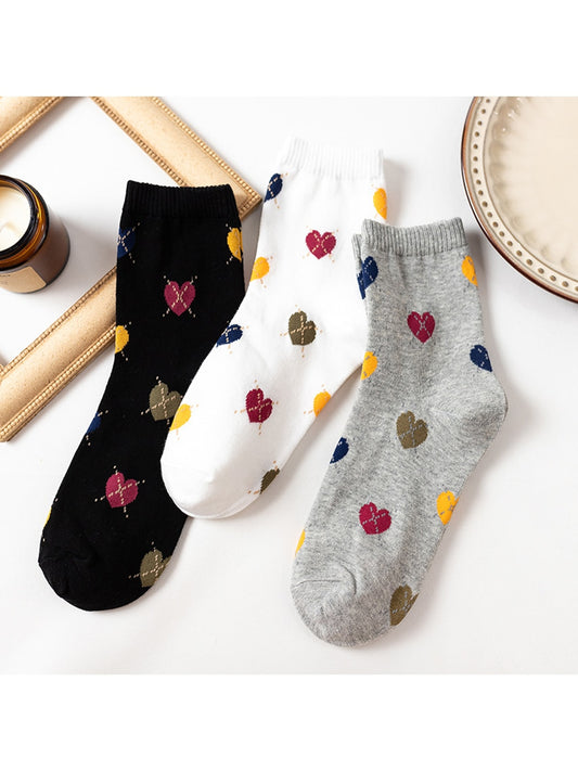 Rufia - Colorful Heart Pattern Casual Crew Socks