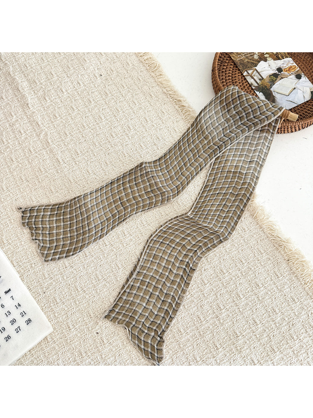 Scarvii - Plaid Sheer Skinny Scarf