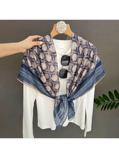 Scarvii - Elegant Tulip Pattern Blue Square Scarf
