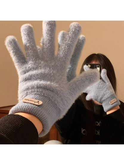 Gloving - Fuzzy Texture Ribbed Cuff Gloves
