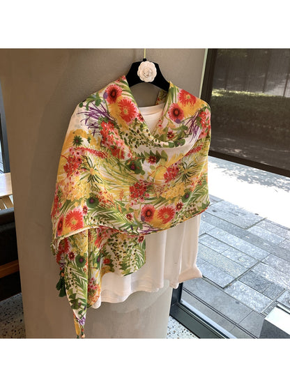 Scarvii - Floral Botanical Print Rectangular Scarf