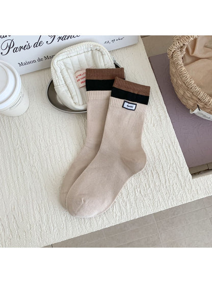 Rufia - Retro Color-Block Mid-Calf Socks