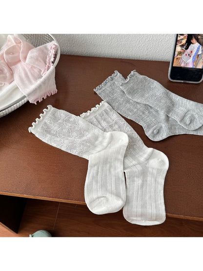 Rufia - Ruffle Trim Openwork Crew Socks