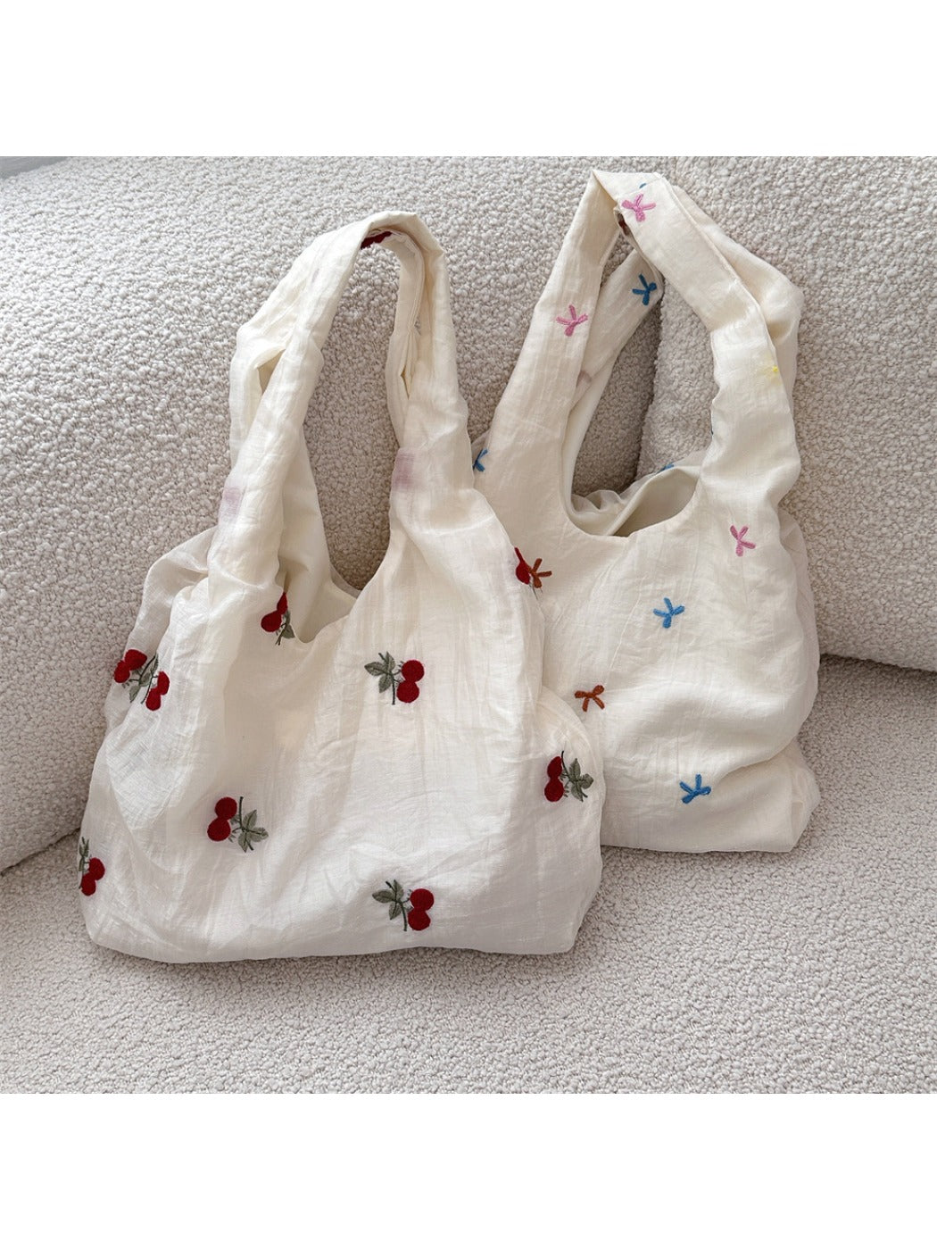 Cosbai – Cherry & Bow Embroidered Sheer-Outer Tote Bag
