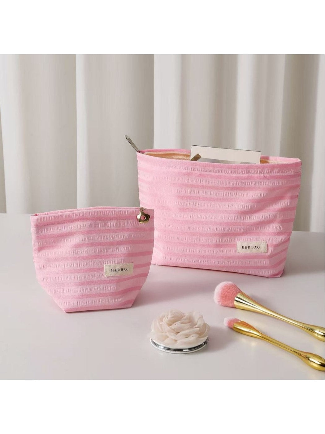 Cosbai - Striped Zipper Makeup Organizer Bag