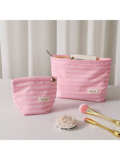 Cosbai - Striped Zipper Makeup Organizer Bag