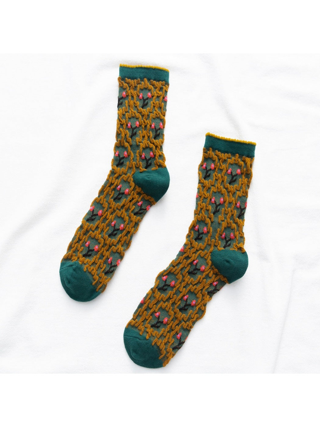 Rufia - Vintage Embroidered Mid-Calf Socks - Soft & Chic