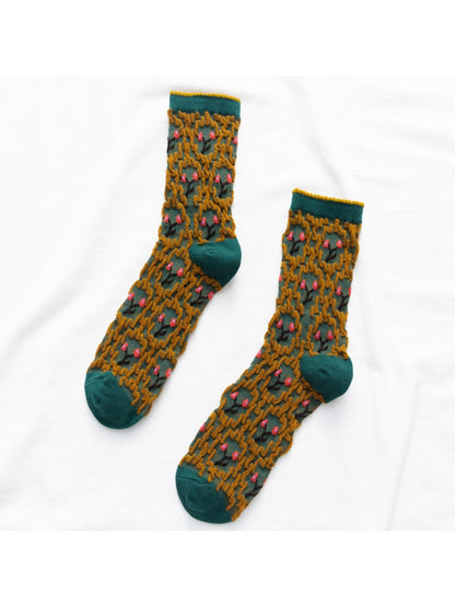 Rufia - Vintage Embroidered Mid-Calf Socks - Soft & Chic