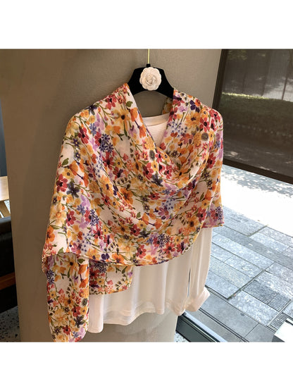 Scarvii - Floral Printed Long Layering Scarf