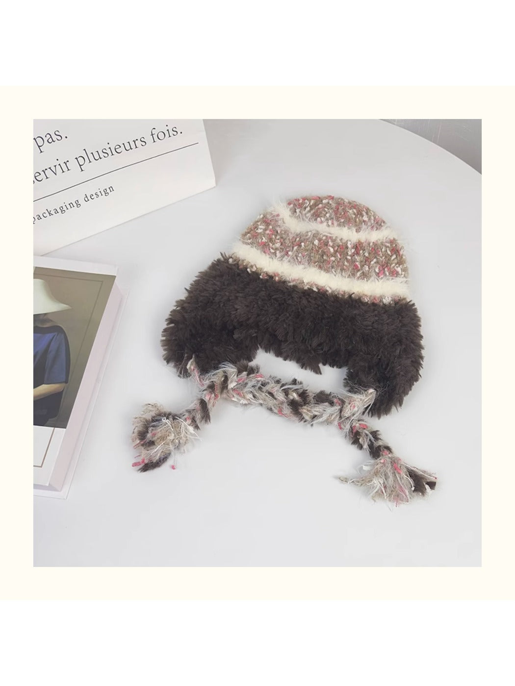 Haila - Striped Plush Knitted Beanie with Ear Flaps