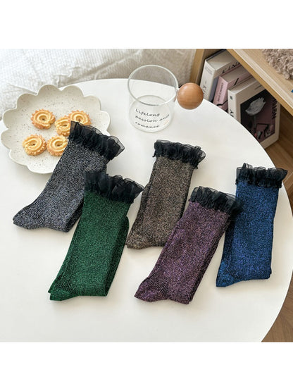 Rufia ruffled sparkle trim crew socks in assorted colors